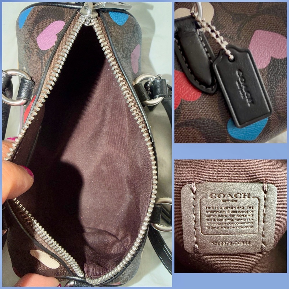 đź‘‘âś…PRICE FIRMâś…COACH Multicolor Heart Print Barrell Crossbody Bag. NWOT - Picture 8 of 17